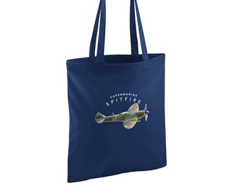 Supermarine Spitfire Cadeautas Vliegtuig Tote Boodschappentas Illustratie Gedetailleerde Vintage Spitfire Cadeau Uniek en origineel WWII cadeau aanwezig