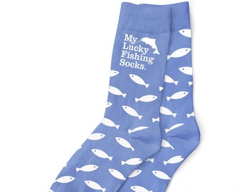 Angeln Socken Geschenk &#39;My Lucky Angeln Socken&#39; Muster für Männer Dad Grandad Fischer Angeln Kleidung Zubehör Größe UK 6 bis 11 - USA 7 bis 12
