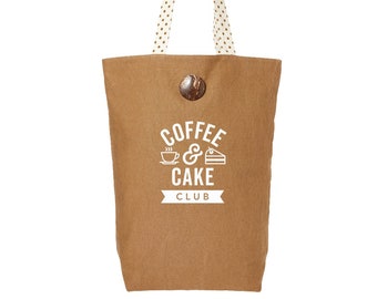 Canvas Tote Shopping Bag Funny Reusable Beach Shoulder Gift Bag for Ladies Women Grocery Bag for Life 46cm x 40cm x 15cm (Coffee and Cake)