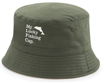 Fishing Hat Bucket Gift Fish for Men Dad Grandad Friend 'Lucky Fishing Cap' Him Fisherman Angling Funny Quote Gear Accessories Equipment