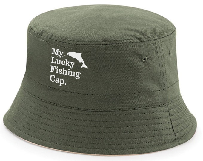 Fishing Hat Bucket Gift Fish for Men Dad Grandad Friend 'Lucky Fishing Cap' Him Fisherman Angling Funny Quote Gear Accessories Equipment