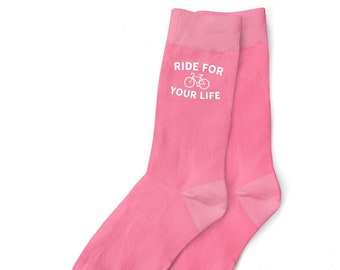 Cycling Socks Gift Idea for Women Her Bike Bicycle Cyclist Present Clothing Kit Funny Cycling Accessories Keepsake Size 4-7 (Ride for Life)