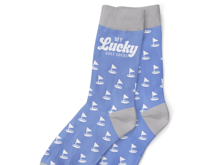 Golfing Socks Gift 'Lucky Golf Socks' Pattern for Men Dad Grandad Him Golfer Clothing Funny Gear Accessories Size UK 6 to 11 - USA 7 to 12