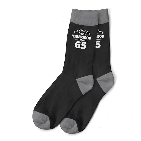 65th Birthday Gift Black Socks for Men Present Keepsake Party Prop Favor Husband Dad Friend 65 Years Old Idea for Him