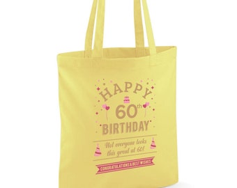 60th Birthday Gift Bag Age 60 Birthday Idea Lightweight Foldable Reusable Tote Shopping Bag 60 Birthday Present Keepsake 60th Decorations