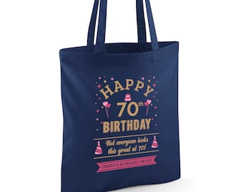 70th Birthday Gift Bag Age 70 Birthday Idea Lightweight Foldable Reusable Tote Shopping Bag 70 Birthday Present Keepsake 70th Decorations