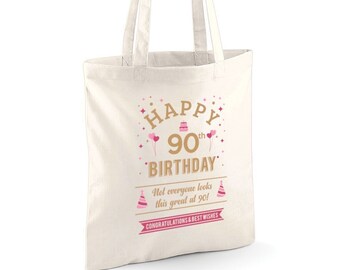 Sac cadeau 90e anniversaire Idée anniversaire 90e anniversaire Sac fourre-tout léger pliable réutilisable Cadeau 90e anniversaire Souvenir 90e Décorations