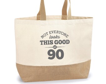 90 cumpleaños, idea de 90 cumpleaños, bolsa de cumpleaños 90, tote, bolsa de compras, gran regalo de cumpleaños número 90, regalo de cumpleaños número 90