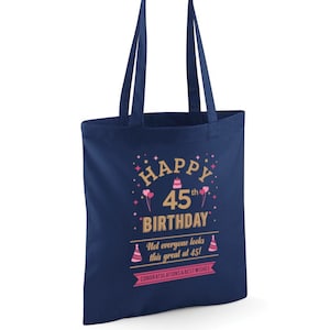 Geschenktüte zum 45. Geburtstag, Idee zum 45. Geburtstag, leicht, faltbar, wiederverwendbar, Einkaufstasche, Geschenk zum 45. Geburtstag, Andenken, Dekoration zum 45. Geburtstag