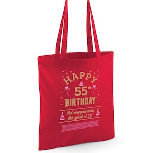 Geschenktüte zum 55. Geburtstag, Idee zum 55. Geburtstag, leicht, faltbar, wiederverwendbar, Einkaufstasche, Geschenk zum 55. Geburtstag, Andenken, Dekoration zum 55. Geburtstag