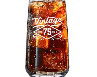 75th Birthday Glass Gift Funny Drinking Mug for Men Women Age 75 Year Old Gift Idea Printed Keepsake Happy Birthday 480ml