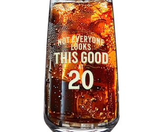 20th Birthday Gift Glass Funny Printed Drinking Mug for Men Women Age 20 Year Old Gift Idea Keepsake Happy Birthday 480ml