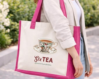 60th Birthday Gift Tote Bag, Tea Lovers Canvas Jute Shopping Bag 42cm x 33cm
