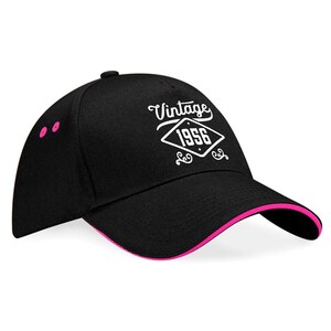 70th Birthday Gift Baseball Cap 70th Birthday Gift, Keepsake, 70th Birthday Idea, 70 Years Old, 70 Birthday Gift Black (Pink Trim)