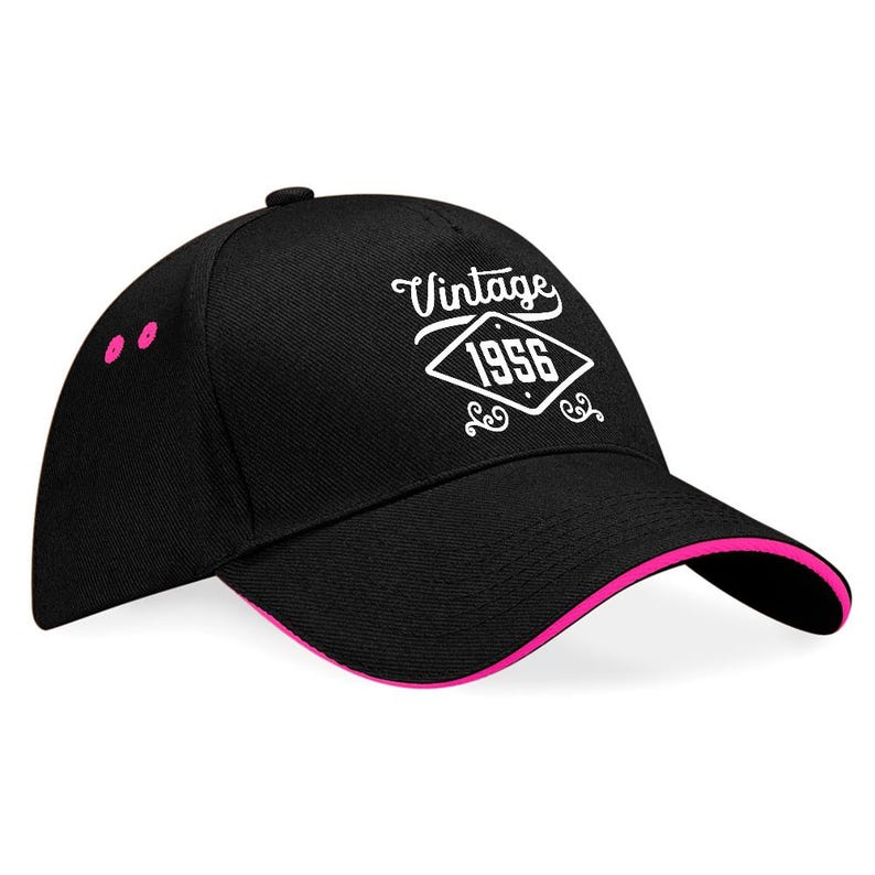 70th Birthday Gift Baseball Cap 70th Birthday Gift, Keepsake, 70th Birthday Idea, 70 Years Old, 70 Birthday Gift Black (Pink Trim)