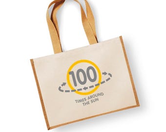 100. Torba prezentowa na urodziny 100 lat Pomysł na prezent urodzinowy Lekka składana wielokrotnego użytku torba na zakupy 100 pamiątkowych dekoracji-33x42x19cm