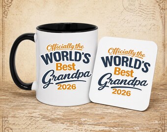 World's Best Grandpa Gift Mug & Coaster Set, Personalised Present - 11oz