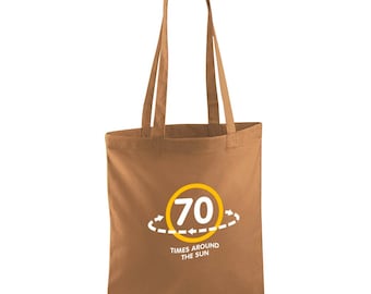 70th Happy Birthday Gift Bag Age 70 Birthday Present  Idea Lightweight Foldable Reusable Tote Shopping 70 Keepsake Decorations - 42 x 38cm
