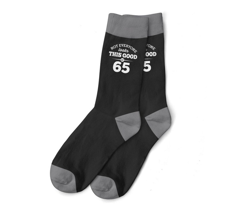 65th Birthday Gift Black Socks for Men Present Keepsake Party Prop Husband Dad Friend 65 Years Old for Him Size UK 6 to 11 - USA 7 to 12 image 1