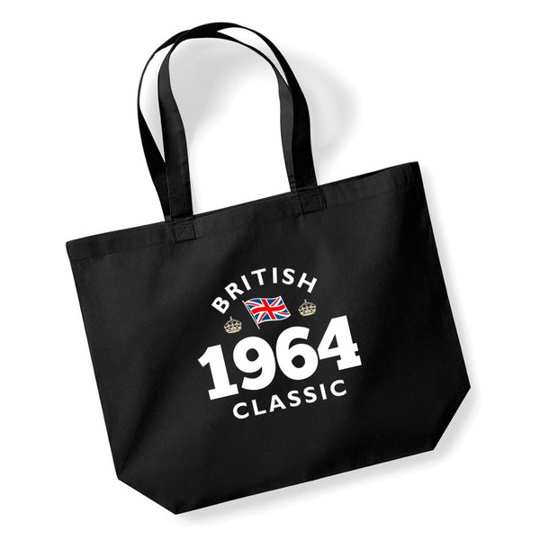 Sac cadeau pour 60e anniversaire, idée de cadeau d'anniversaire, fourre-tout, sac de courses souvenir pour 60 ans, Union Jack classique britannique