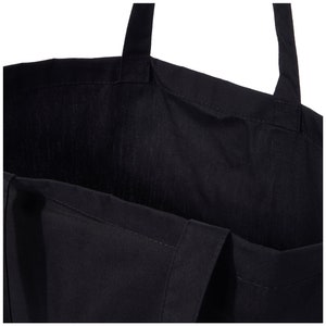 Puede incluir: Una bolsa de lona negra con dos asas. La bolsa est&aacute; vac&iacute;a y el interior es visible.