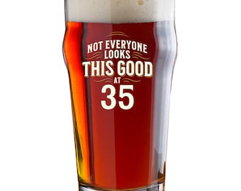 35th Birthday Gift Beer Glass Funny Printed Tankard Beer Drinking Mug for Men Women Age 35 Year Old Gift Idea Keepsake Happy Birthday 570ml