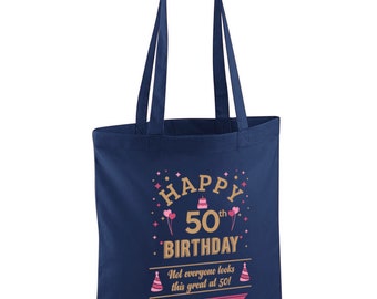Borsa regalo per il 50° compleanno, idea di compleanno per 50 anni, leggera, pieghevole, riutilizzabile, borsa per la spesa, regalo per 50 anni, ricordo, decorazioni per il 50°
