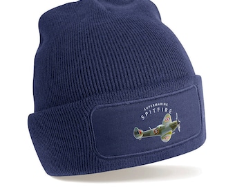 Supermarine Spitfire Gift Aircraft Beanie Cap Hat Illustration Detailed Vintage Spitfire Gift Unique and Original WWII Gift Present