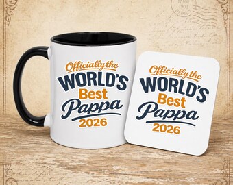 World's Best Pappa Gift Mug & Coaster Set, Personalised Present - 11oz