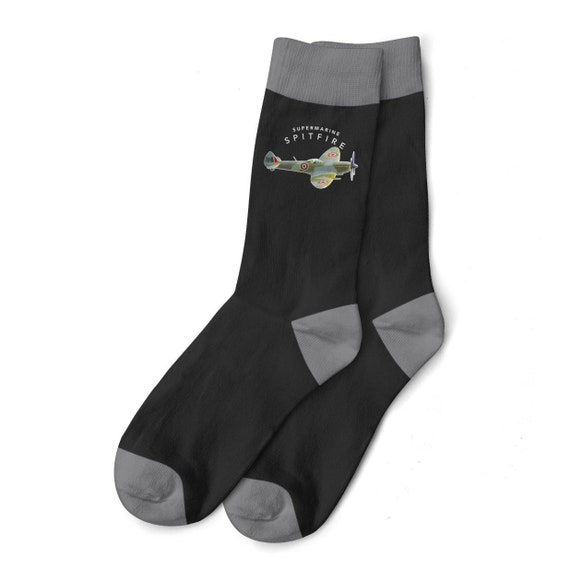 Spitfire Aircraft Socks – Vintage WWII Plane Illustration, Gift for Men