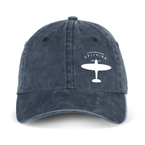 Spitfire Supermarine Gift Aircraft Baseball Cap Hat Illustration Detailed Vintage Unique Original WWII Present Organic Cotton Adjustable