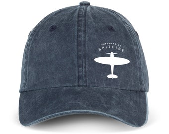 Spitfire Supermarine Gift Aircraft Baseball Cap Hat Illustration Detailed Vintage Unique Original WWII Present Organic Cotton Adjustable