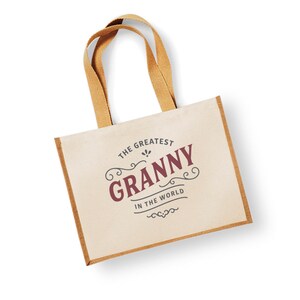 Granny Gift Bag Shopping Tote Bag Christmas or Birthday Novelty Present for Granny Beige