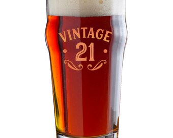 21st Beer Glass Birthday Gift Funny Printed Tankard Beer Drinking Mug for Men Women Idea Keepsake Age 21 Year Old Happy Birthday Gift 570ml
