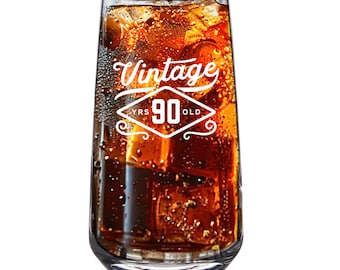 90th Birthday Glass Gift Funny Drinking Mug for Men Women Age 90 Year Old Gift Idea Printed Keepsake Happy Birthday 480ml