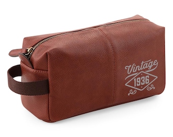 90th Birthday Gift, Vintage Leather-Look Wash Bag