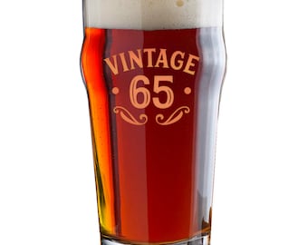 65th Beer Glass Birthday Gift Funny Printed Tankard Beer Drinking Mug for Men Women Idea Keepsake Age 65 Year Old Happy Birthday Gift 570ml