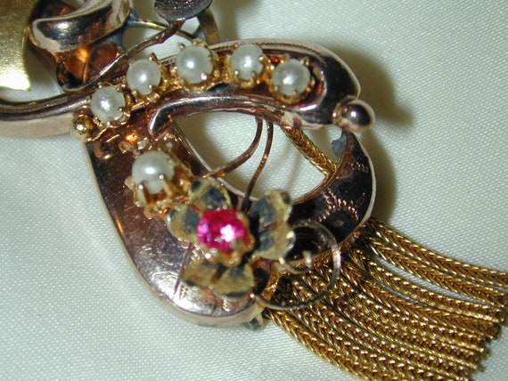 Vintage Victorian Gold, Natural Seed Pearl and Ru… - image 4