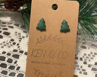 Green Christmas Pine Tree stud earrings