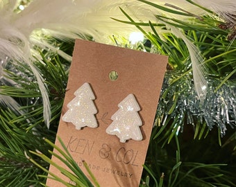 Glittery Christmas Tree stud earrings | Handmade Polymer Clay Earrings | Holiday Earrings | Christmas Earrings