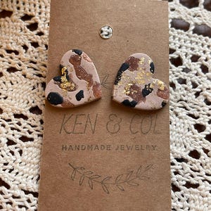 Animal print {leopard | cheetah} and Gold Love Heart Stud Statement Earrings