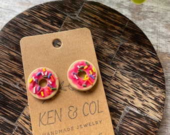 Round Clay Donut Stud Earrings with sprinkles