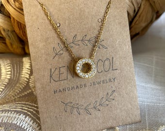 Rhinestone and Gold Monogram Charm ‘O’ Necklace