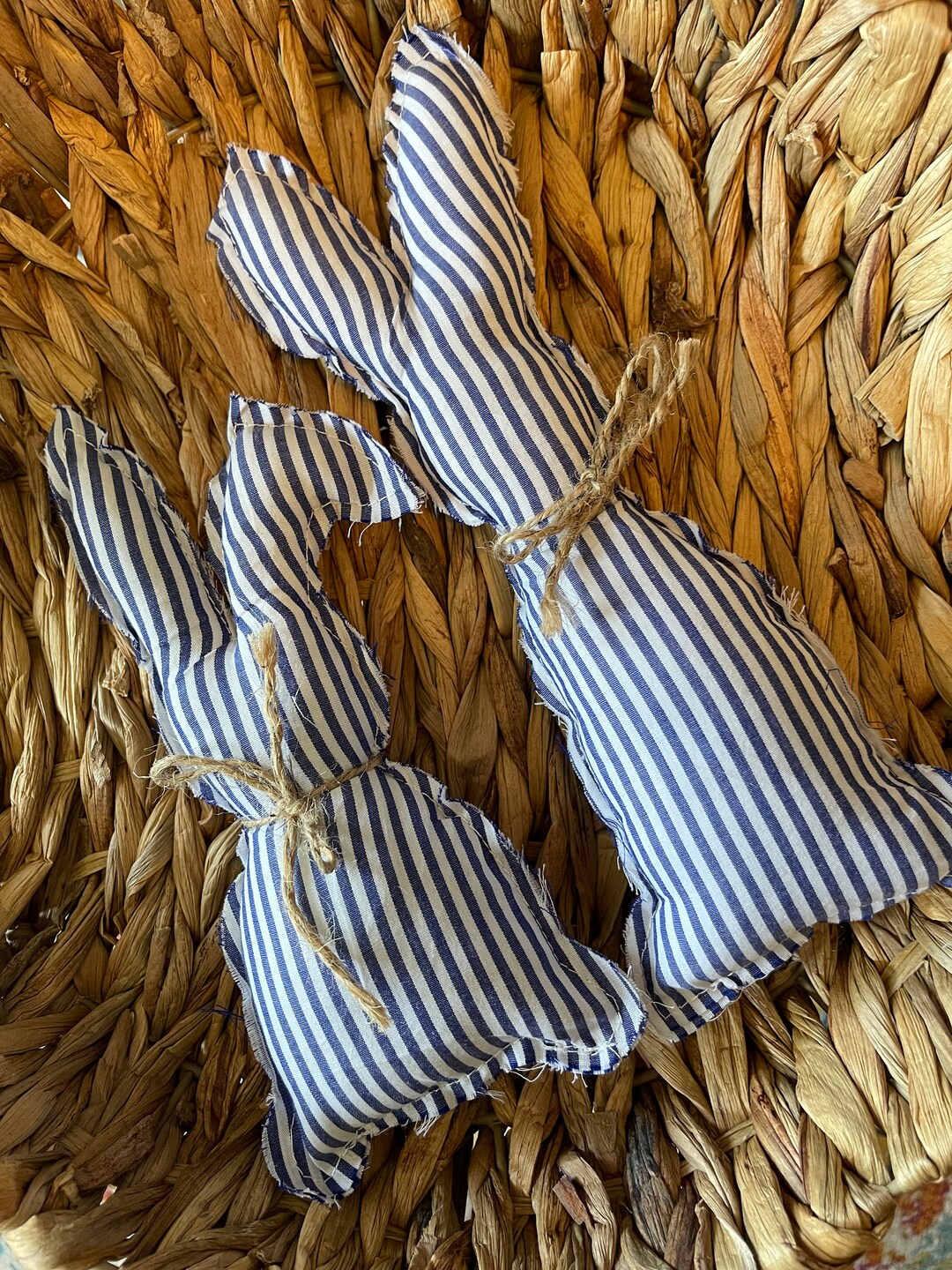 Pair of Spring Bunny Rabbit Home Decor: Blue and White Striped With ...