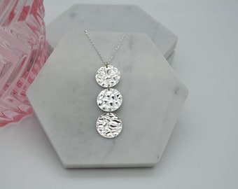 Handmade 925 Silver Bubble Patterned Necklace | 15mm Large Three Drop Pendant | Mothers day present