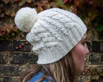 Quick Knit Cable Pom Pom Hat | Worsted Weight Yarn | Cables in a Cinch