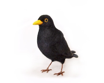 Common blackbird - Realistic Felting bird. Lifelike felting animal. Birdwatching perfect gift.