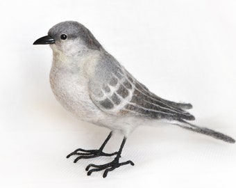 Northern Mockingbird - felting realistic toy -  the state bird of Arkansas, Massissippi, North Carolina, Texas, Florida and South Dakota