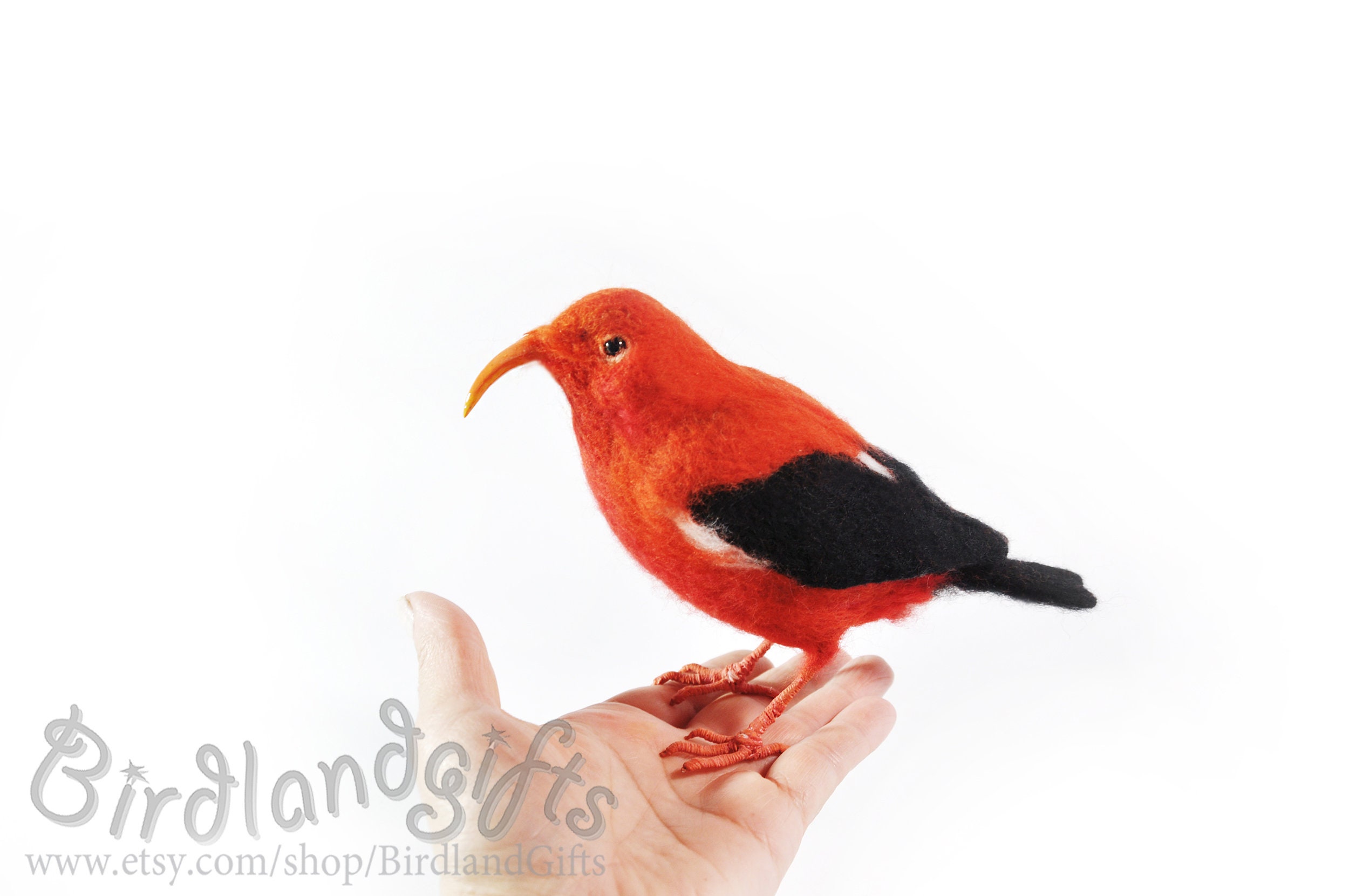 The Felted Bird - Red Hawaiian Honeycreeper-ʻiʻiwi - Symbol of