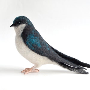 Realistic felted bird - Tree Swallow. The elegant, eye-catching Tree Swallow is a welcome sign of spring in much of North America.